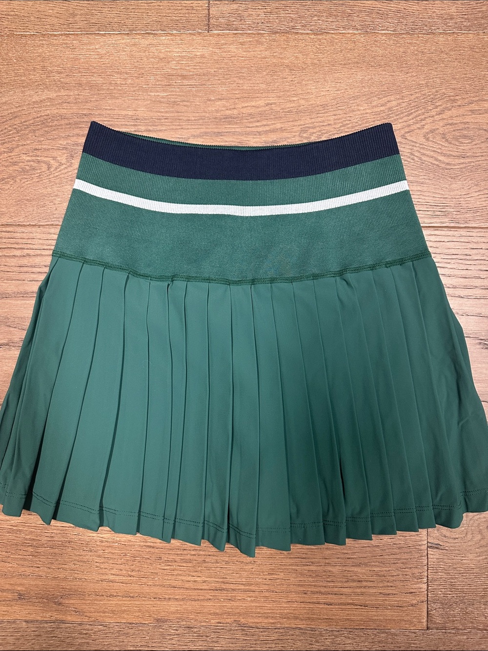 Midtown Green Tennis Skirt with Striped Waistband